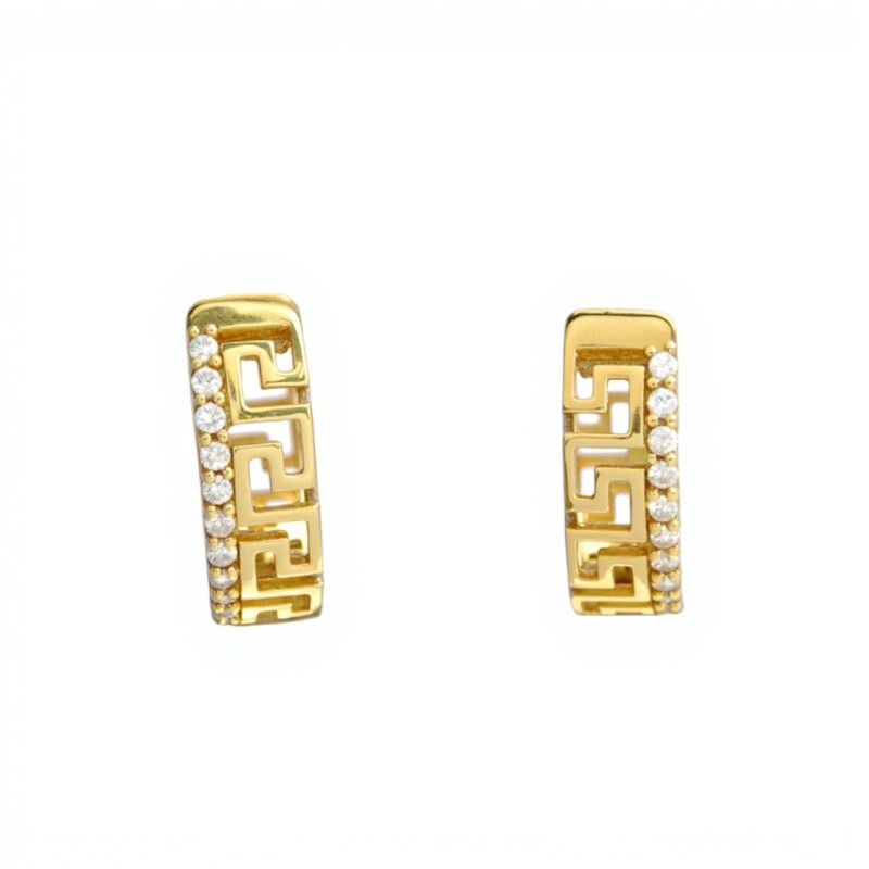 Caravanas aros Greca y zirconia de oro- Oro bajo - Zirconia- CA8155 conpiedra