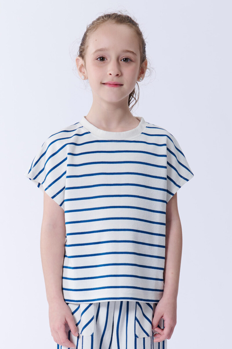 Remera hombro caido con rayas Azul