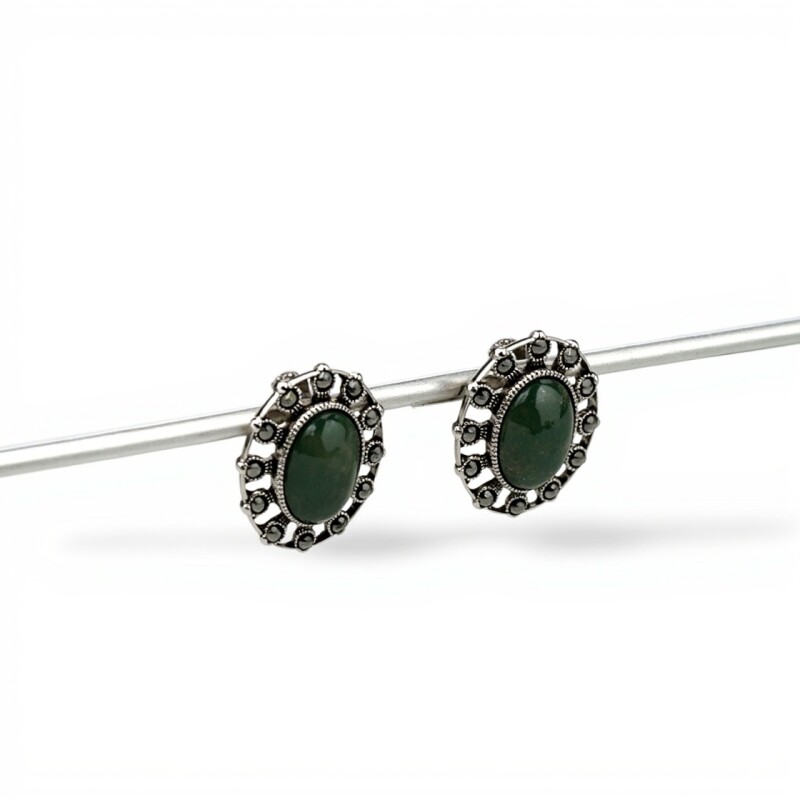 Caravanas pendientes Vintage - Plata 925 - Peridoto y marquesita -CA3930 conpiedra