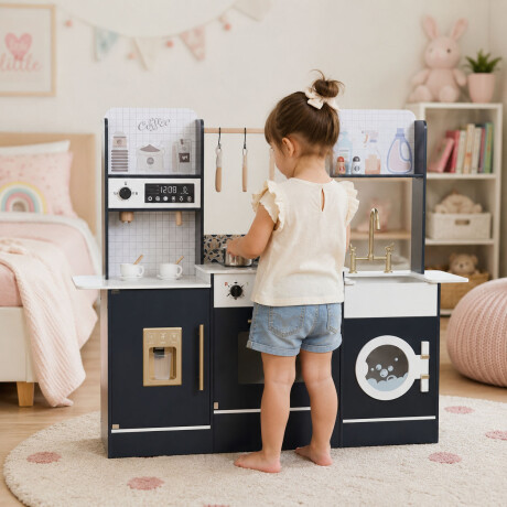 Cocina Infantil De Madera Premium Con Accesorios Azul Oscuro