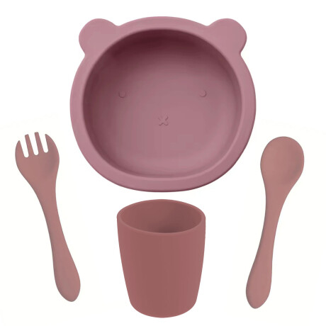 Set Comida Bebé en Silicona Bowl + Cuchara y Tenedor + Vaso Rosa Viejo
