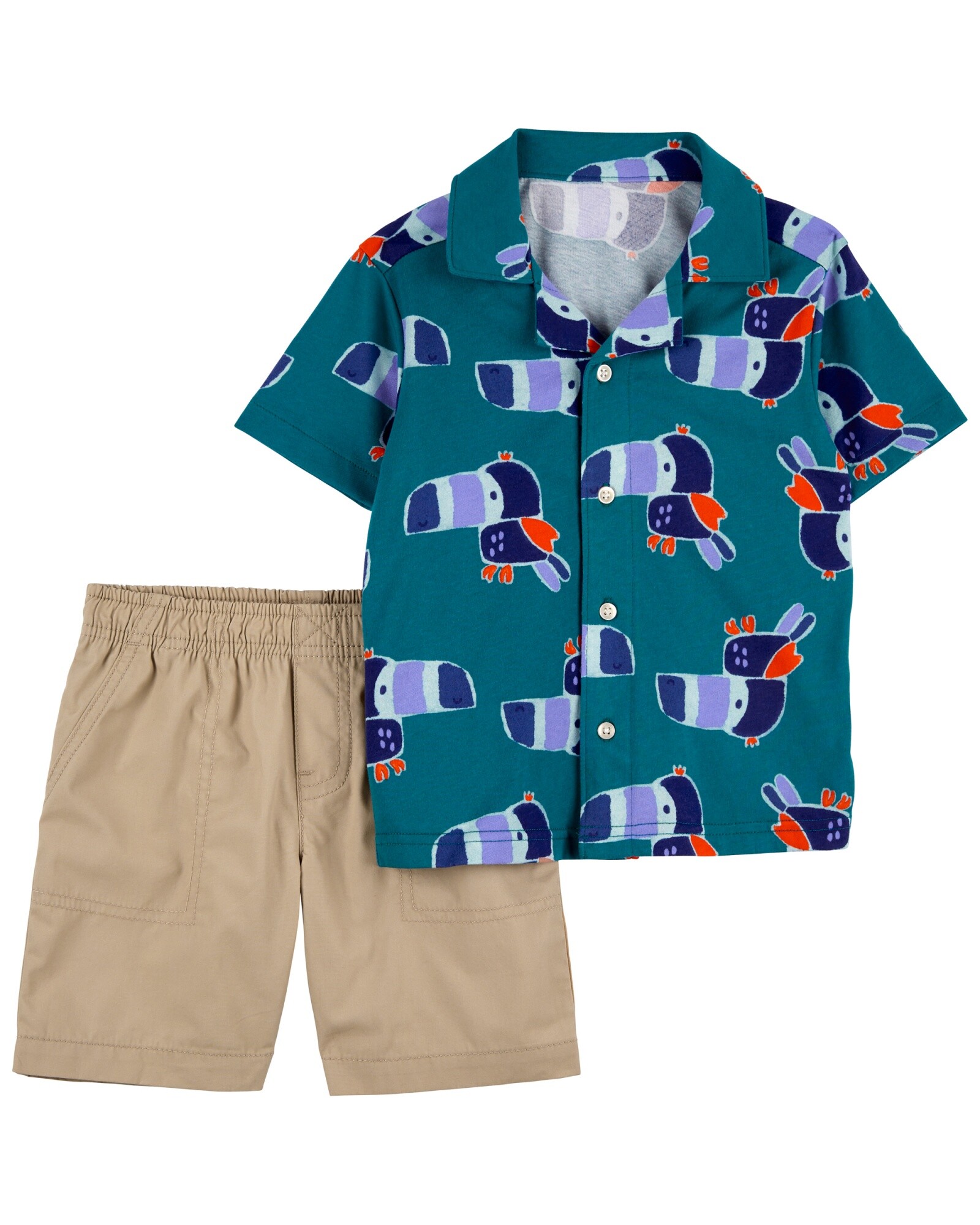 Set dos piezas short y camisa de algodón diseño pelícano. Talles 6-24M Sin color