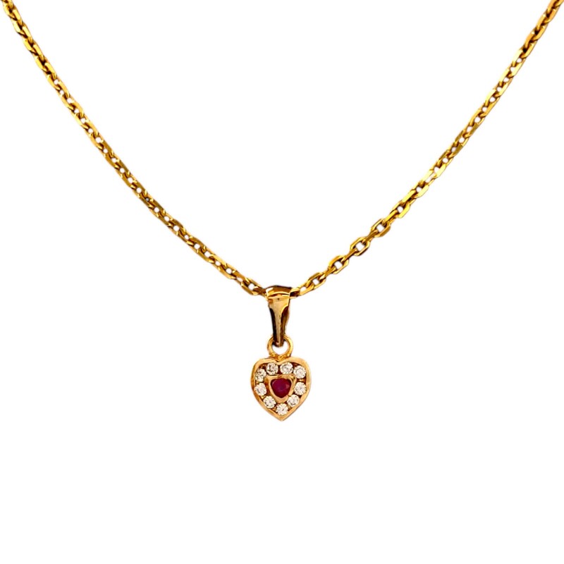 Dije Corazón-Oro bajo-Piedra Rubí y Zirconia-CP8549 conpiedra