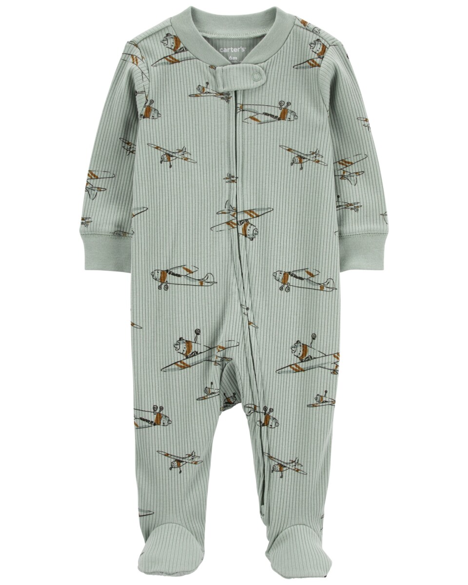 Pijama una pieza de algodón térmico, con pie, diseño aeroplanos 