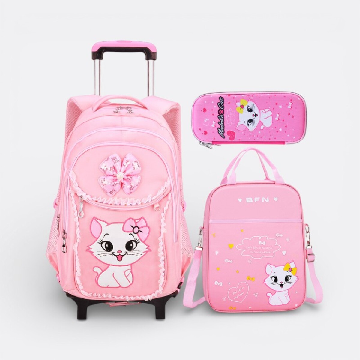 Mochila Escolar Con Carrito Cat Pink 