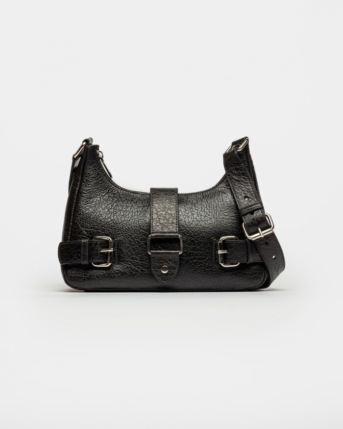 Cartera al Hombro The Noisy Gang En Cuero Graneado Negro