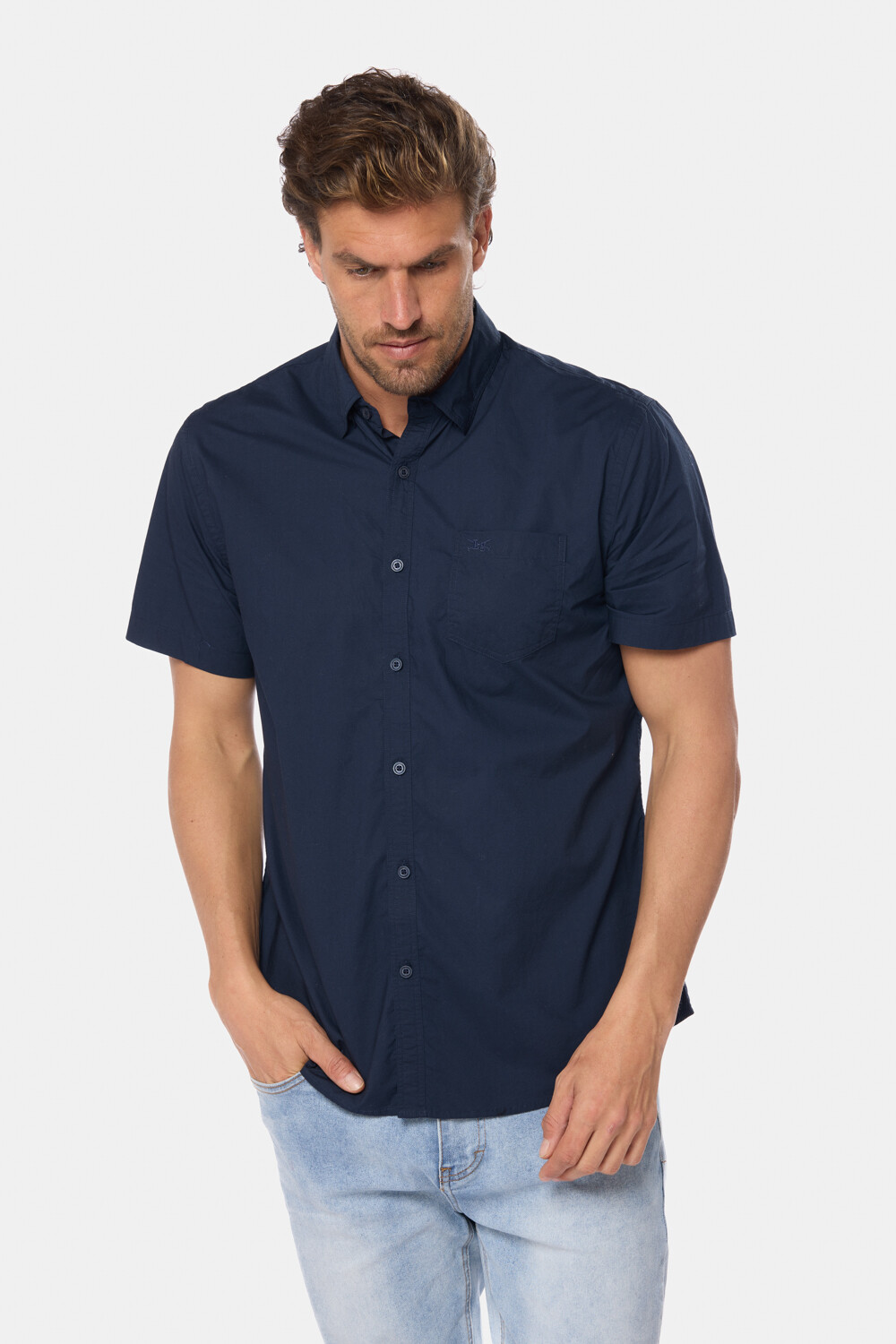 CAMISA LISA DE ALGODÓN Azul