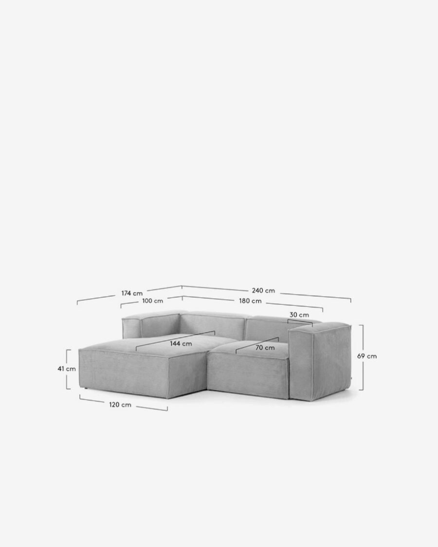 Sofá Blok 2 plazas chaise longue izquierdo pana gris 240 cm Sofá Blok 2 plazas chaise longue izquierdo pana gris 240 cm
