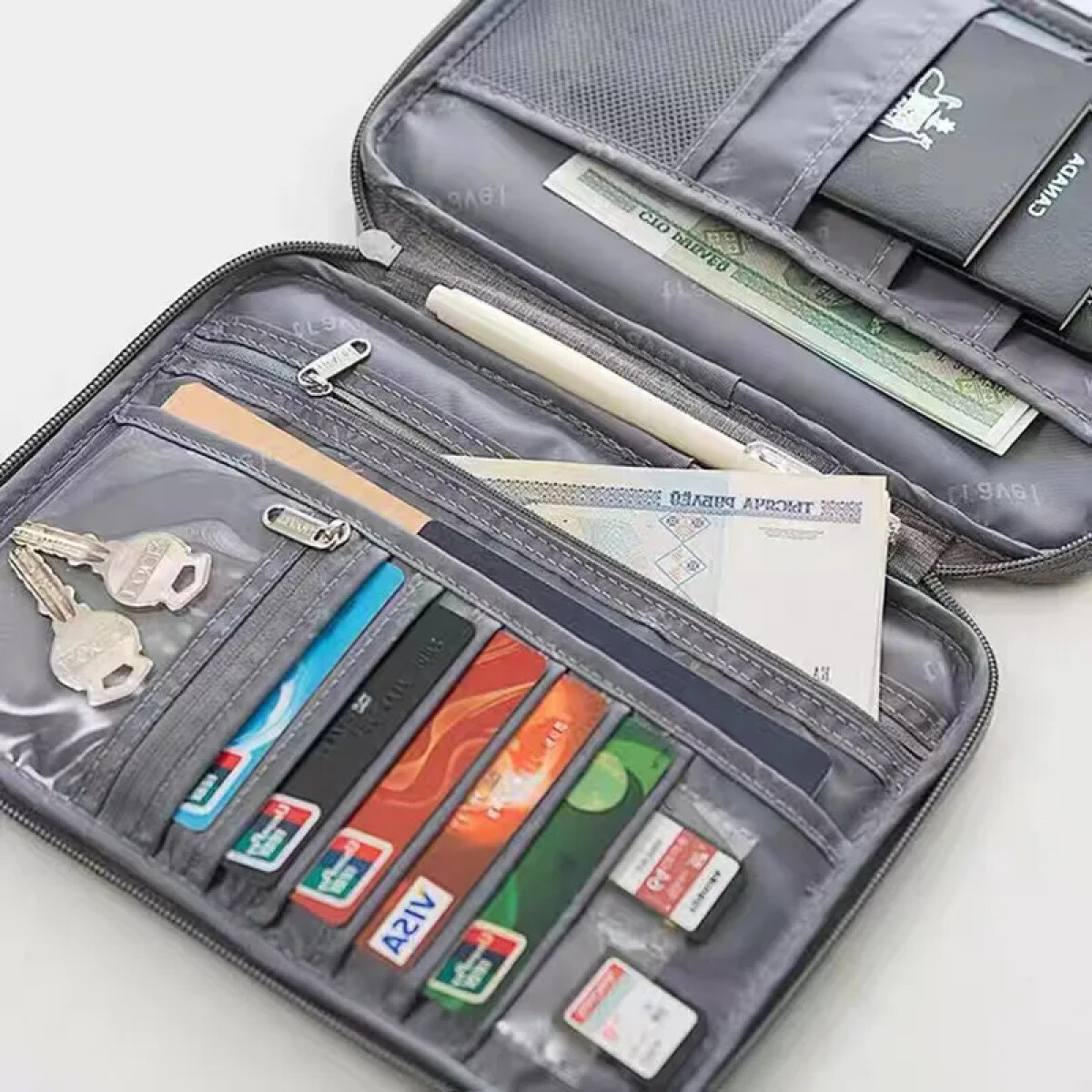 Porta Documentos Organizador Para Pasaporte Grande - Gris 