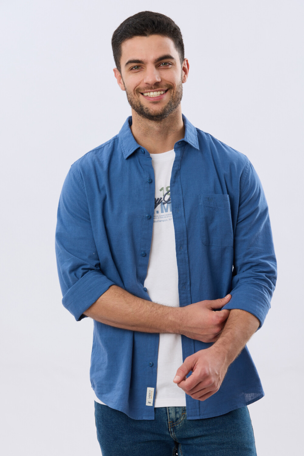 CAMISA LISA DE LINO Petroleo
