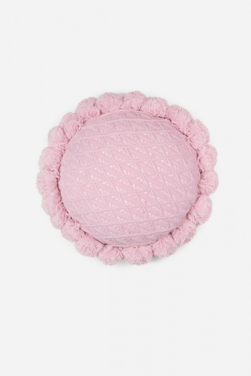 Almohadon circular tejido con pompones rosa