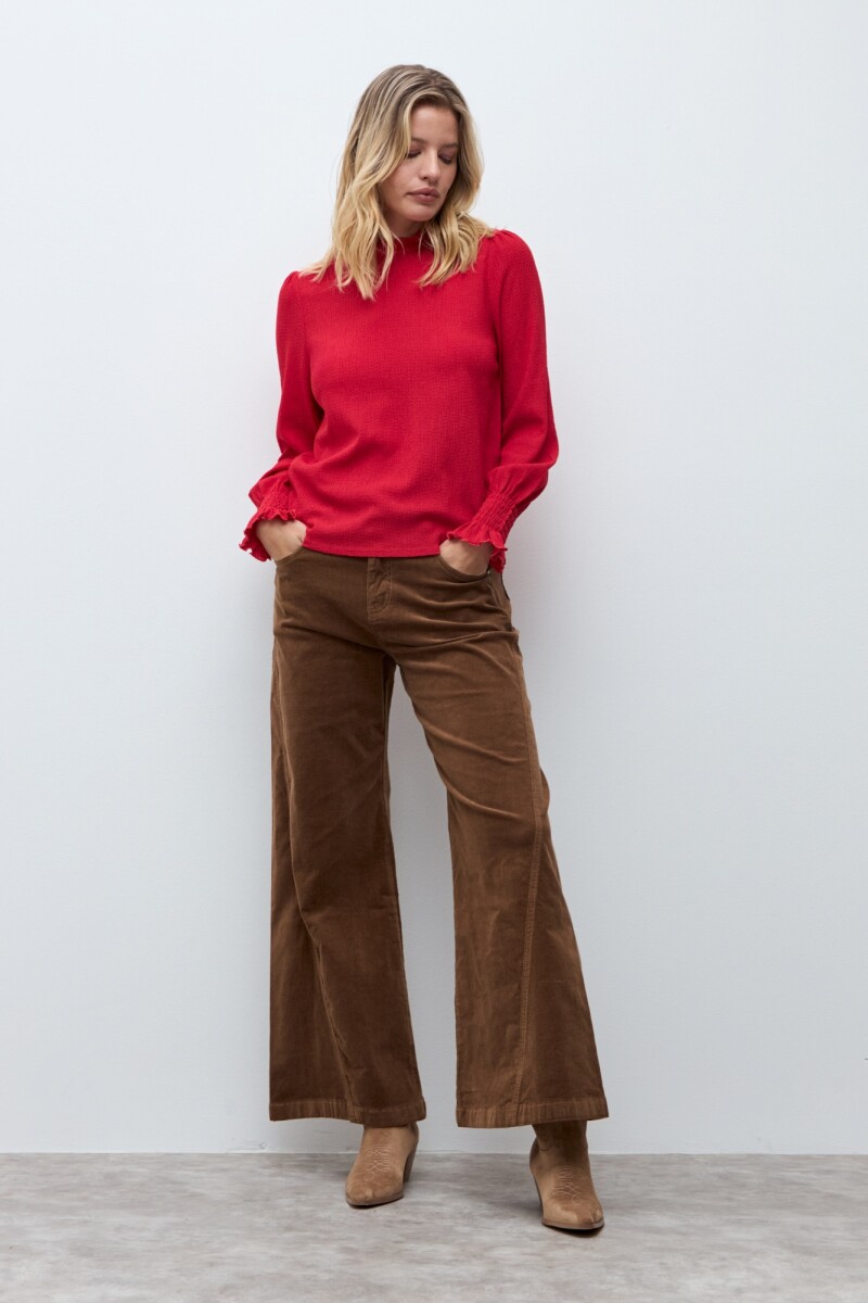 Blusa romántica puño punto smock rojo