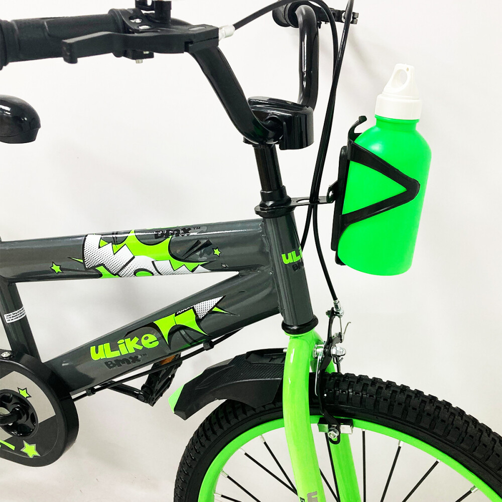 Bicicleta Infantil Rodado 20 Con Rueditas Auxiliares Y Portabotellas Verde