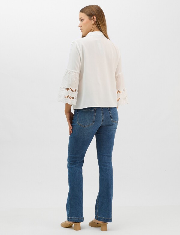 Camisa Con Mangas De Bordado Suizo BLANCO