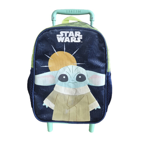 Mochila Infantil Baby Yoda con Carro Tafeta Chica 30 x 23 cm AZUL