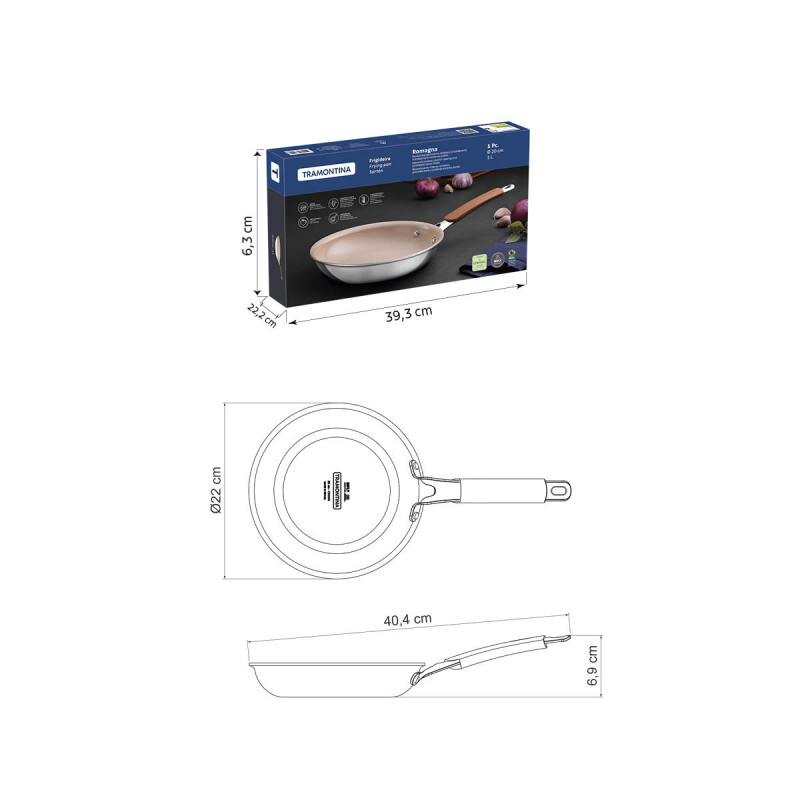 Sartén Tramontina Romagna en Acero Inoxidable y Aluminio con Revestimiento Interno Cerámico Marfil 30 cm 3 L 28740/330 Sartén Tramontina Romagna en Acero Inoxidable y Aluminio con Revestimiento Interno Cerámico Marfil 30 cm 3 L 28740/330