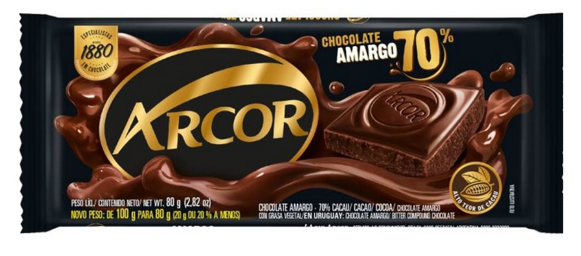 TABLETA CHOCOLATE ARCOR 80G AMARGO 70% 