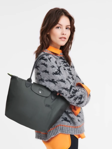 Le Pliage Green M Tote Bag Gris