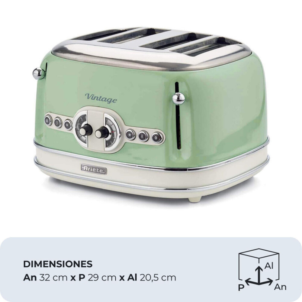 TOSTADOR ARIETE 4 TOSTADAS 1600W VERDE MOD.156