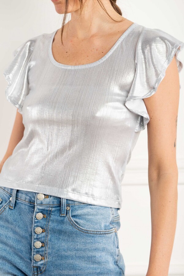 Remera Manga Volado Plata