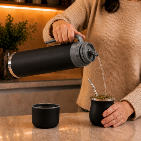 Set Matero Bologna Termo 1L + Mate Térmico Acero Inoxidable Negro