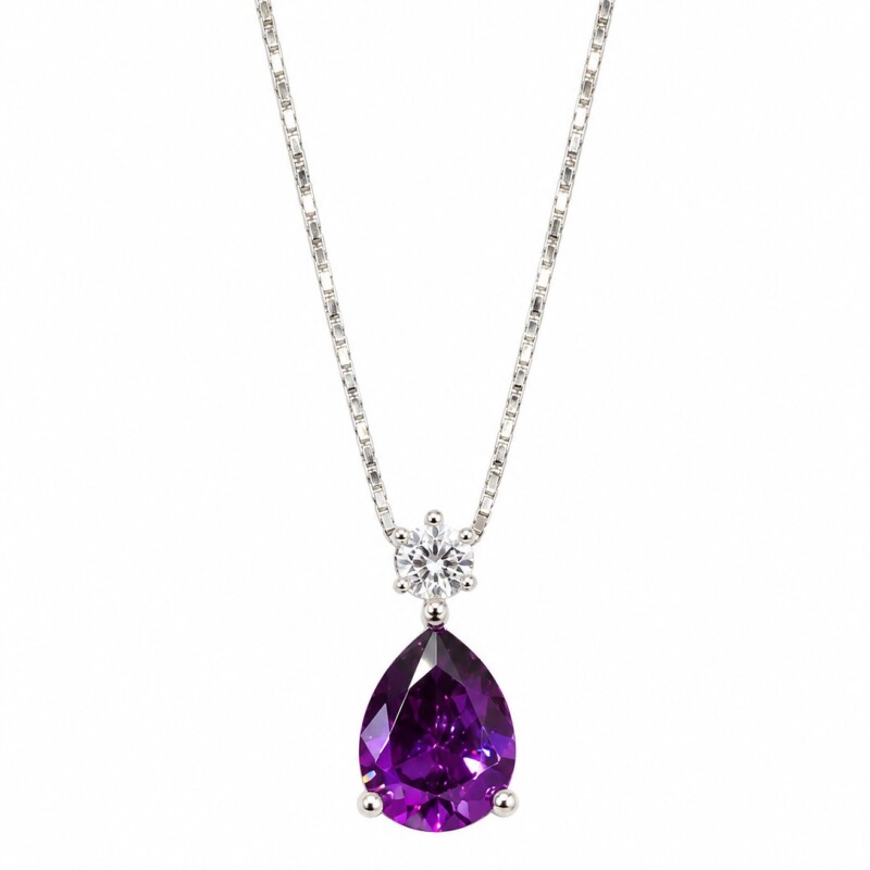 Cadena y colgante modelo gota con piedra zirconia lila Cadena y colgante modelo gota con piedra zirconia lila