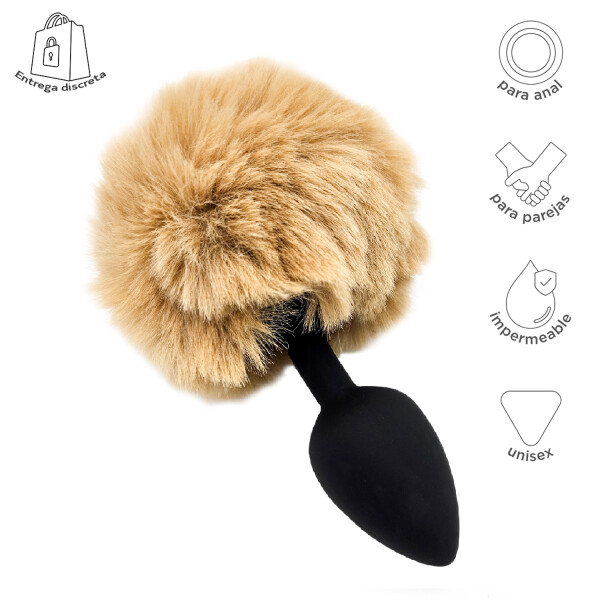 Plug Anal Pompón Conejita Consolador Estimulador Talle S Variante Color Negro Beige