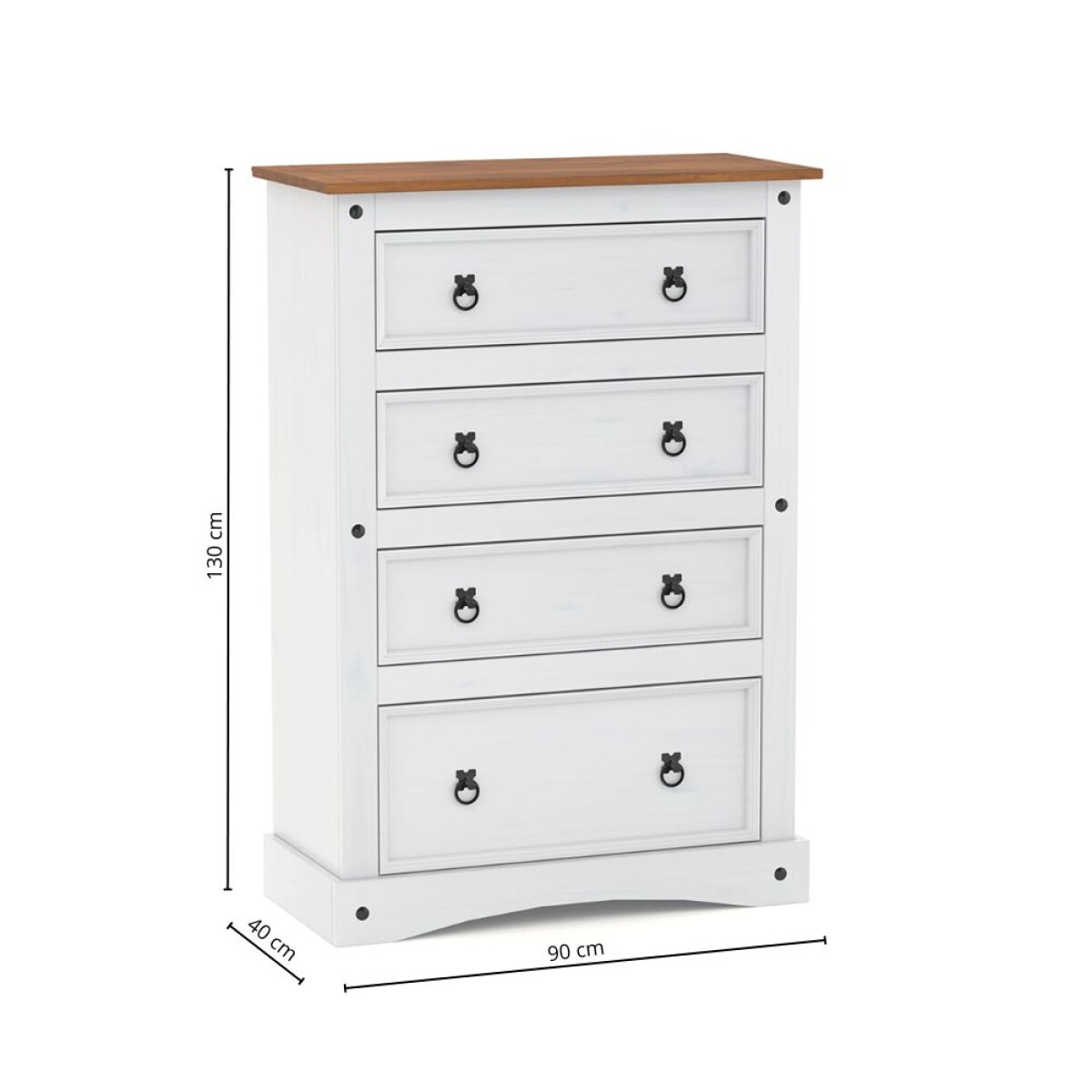 Cómoda 4 Cajones Línea Naturale - Blanco/Roble 