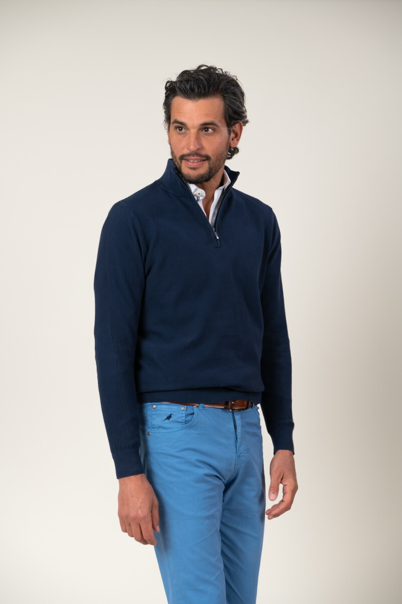 Sweater medio cierre Pigment Dye - Azul Marino 