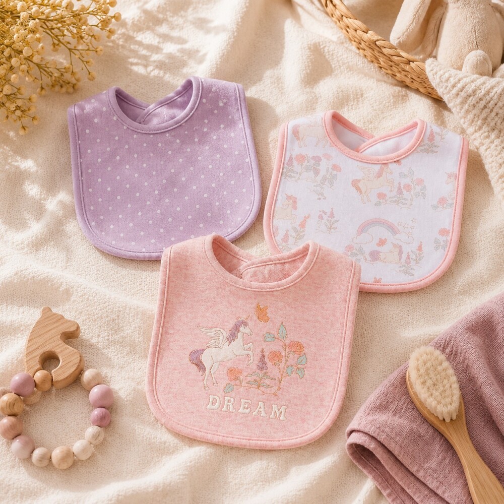 Set x3 baberos hudson baby rosa lila