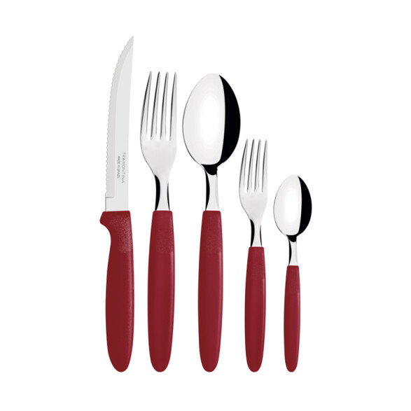 Juego de cubiertos mango rojo, modelo IPANEMA, 30 piezas -TRAMONTINA TN8490