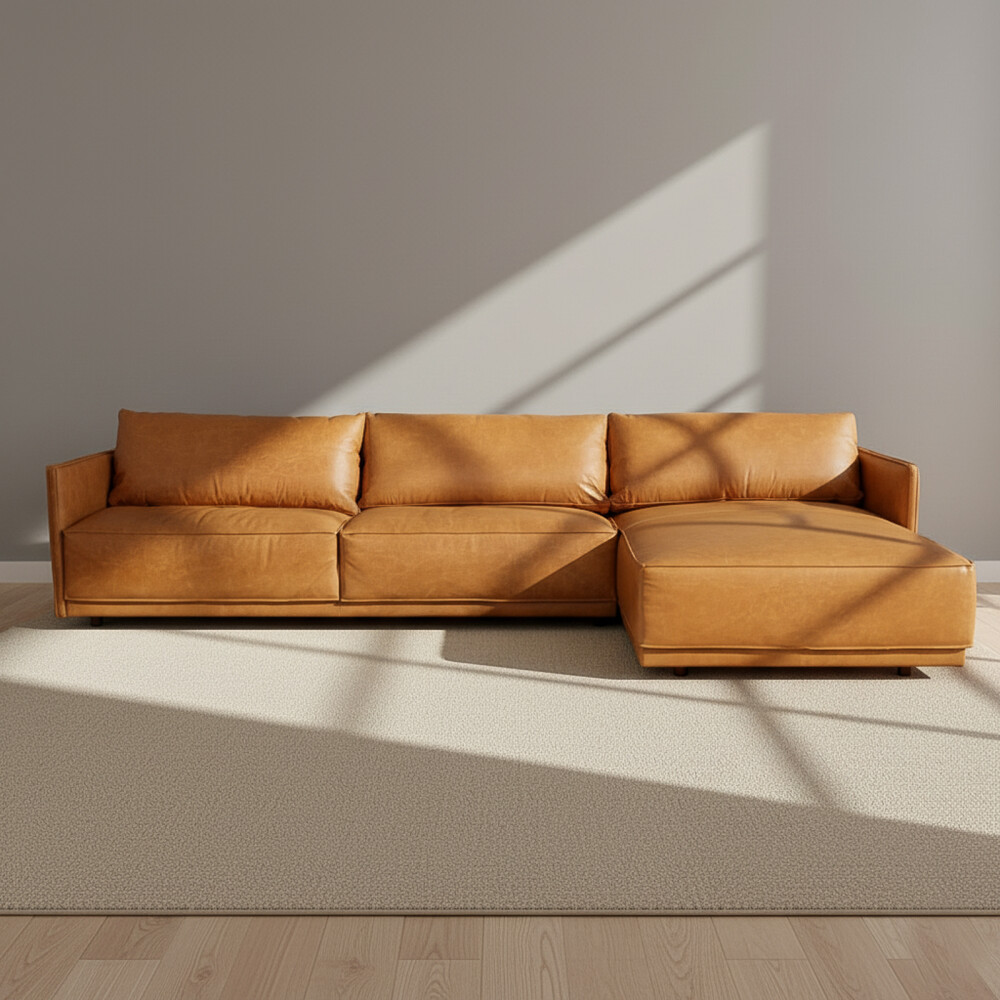 SILLÓN C/CHAISE CUERO-100-NATURAL MARRON ROMEO TP3 LA PAZ CAMEL