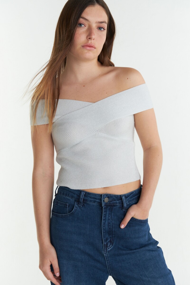 Top Rouge Blanco Lurex