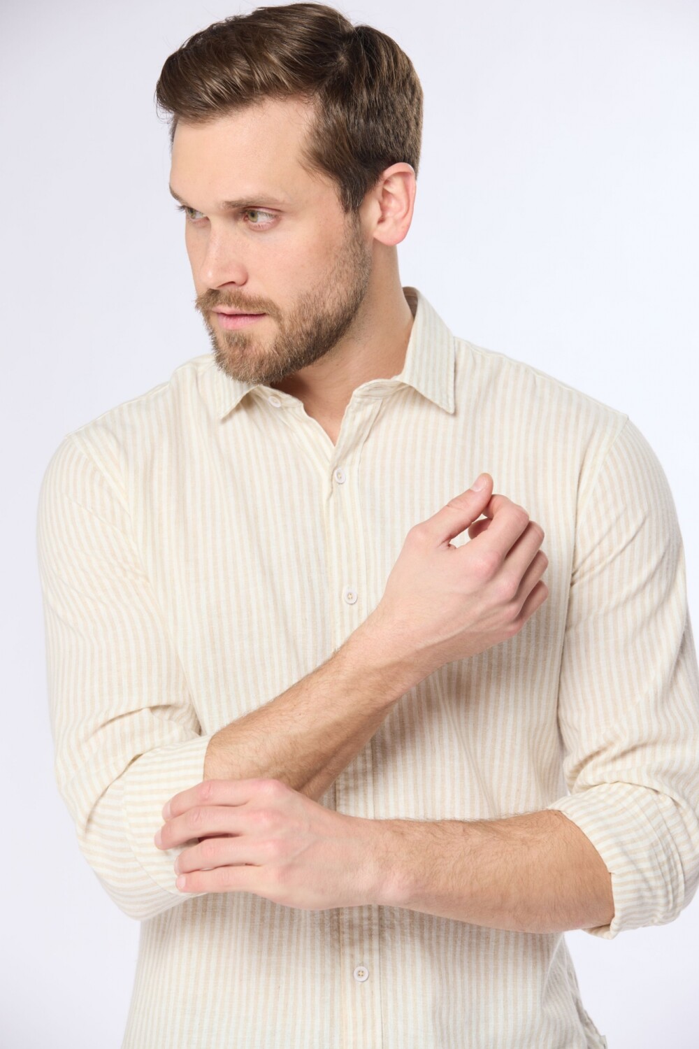 CAMISA DE LINO RAYADA Beige