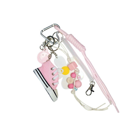 Llavero con accesorios Flor y Zapatilla Rosado