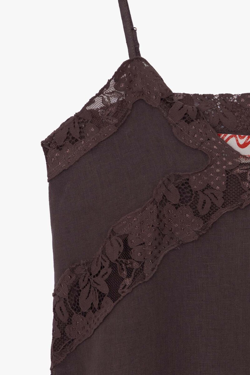 TOP LINO ENCAJE Marron