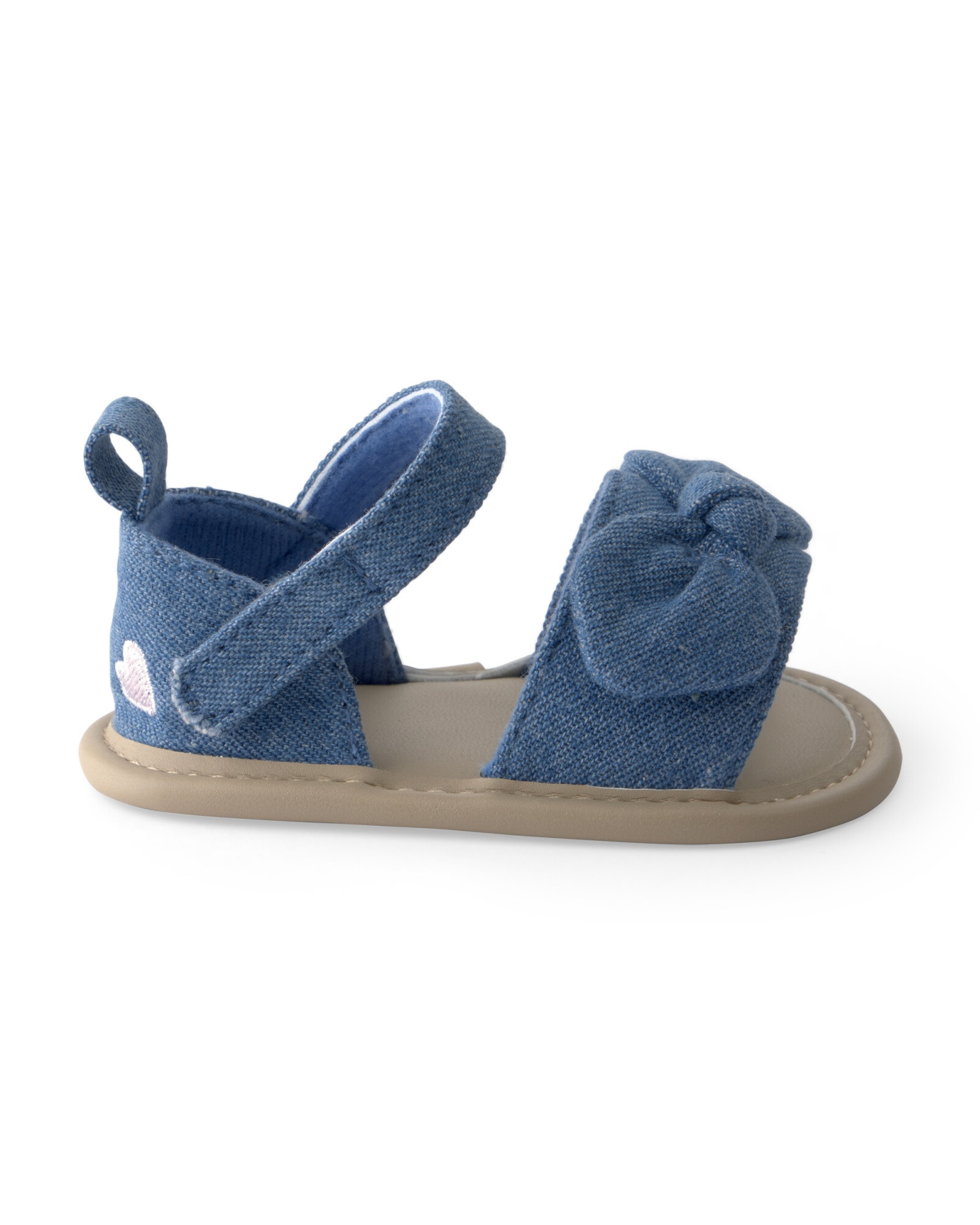 Sandalias azules con velcro y moño Sin color