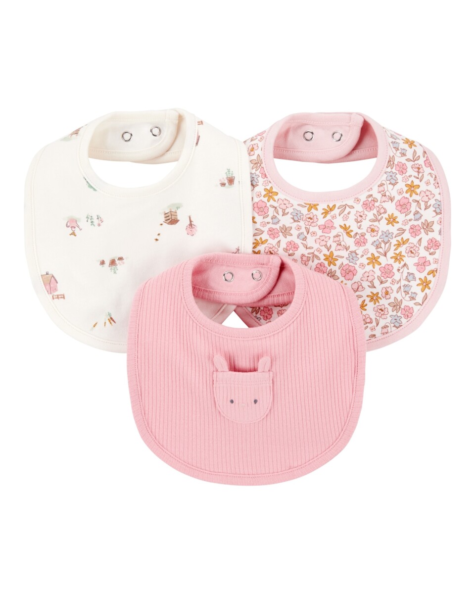 Pack tres baberos de algodón, diseño conejita 