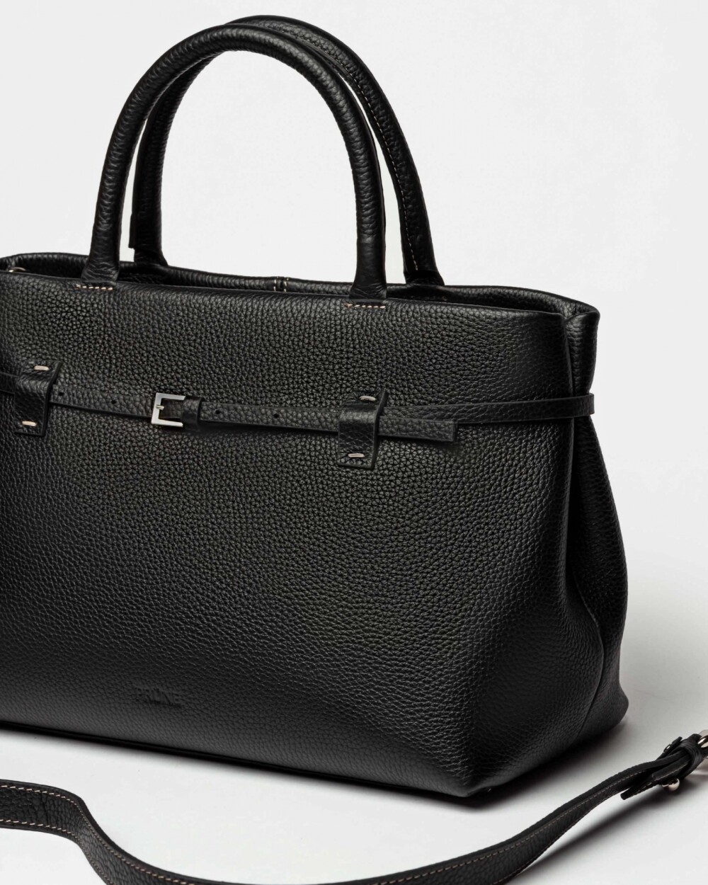 Cartera de mano Bay en cuero graneado Negro