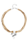 COLLAR MEZCLA DE HILO DE SEDA CON CUERO BEIGE Y DETALLE DE CORAZÓN BAÑADO EN PLATA DE LEY Colgante