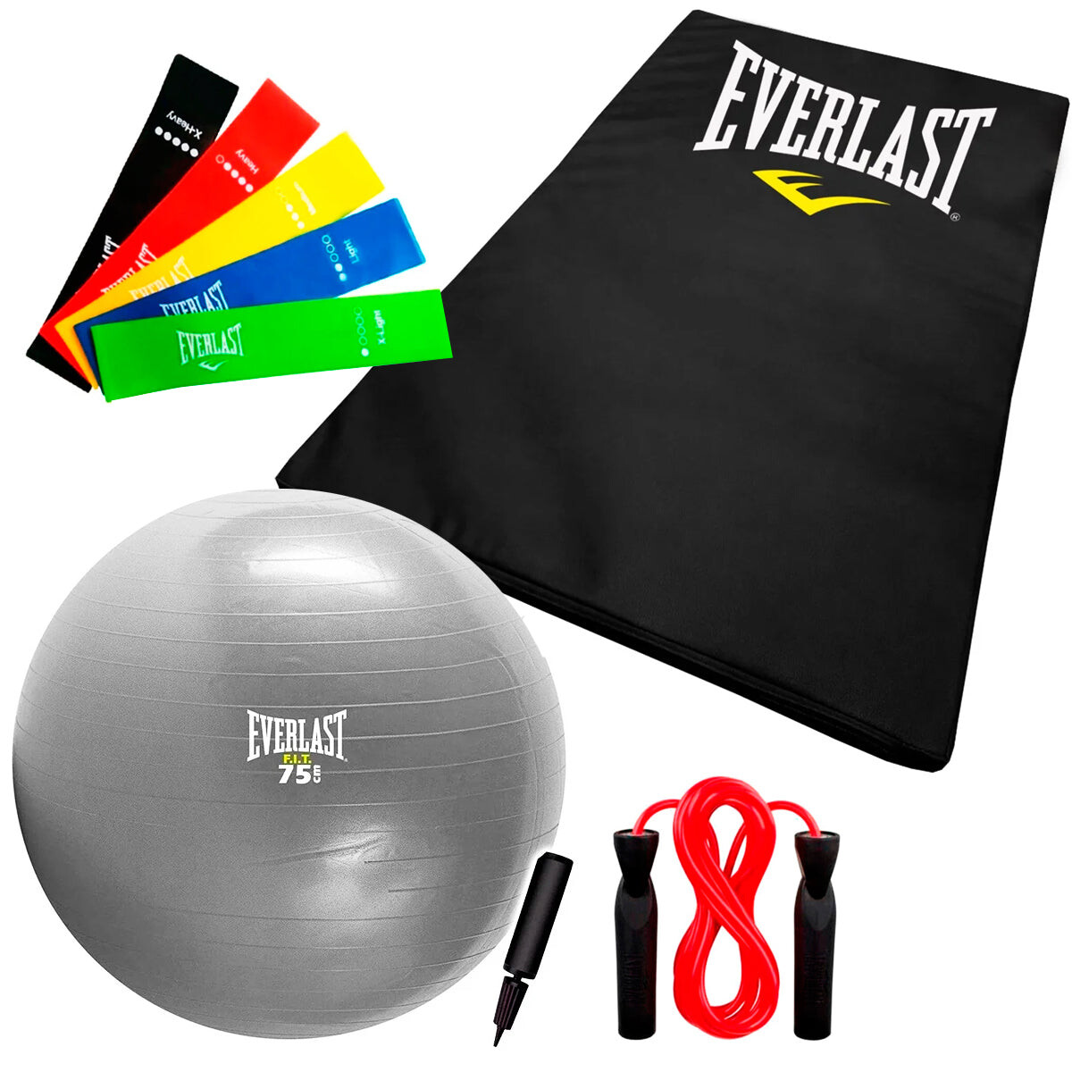Set Everlast Colchoneta + Gymball + MiniBand + Cuerda 