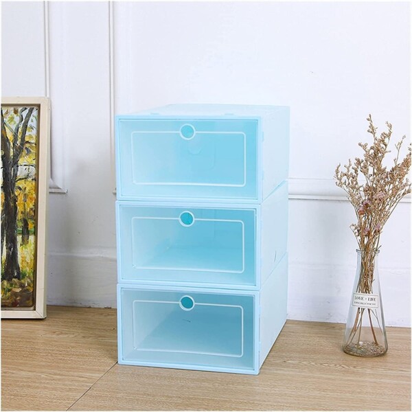 Caja Zapatos Zapatera Transparente Organizador Apilable Color Variante Celeste