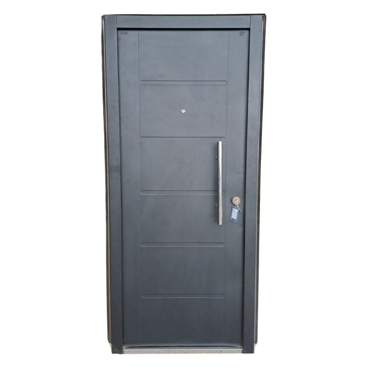 PUERTA SEMI BLINDADA DOBLE CHAPA CON BARRAL REDONDO IZQUIERDA - NEGRA 