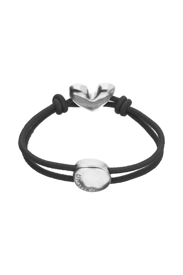 PULSERA DE HILO ELÁSTICO NEGRO CON CORAZÓN BAÑADO EN PLATA DE LEY Pulsera