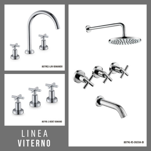 Juego Completo De Griferia Bimando,Incluye Lavatorio,Bidet Y Ducha Embutida Linea Viterno Aqualia 000