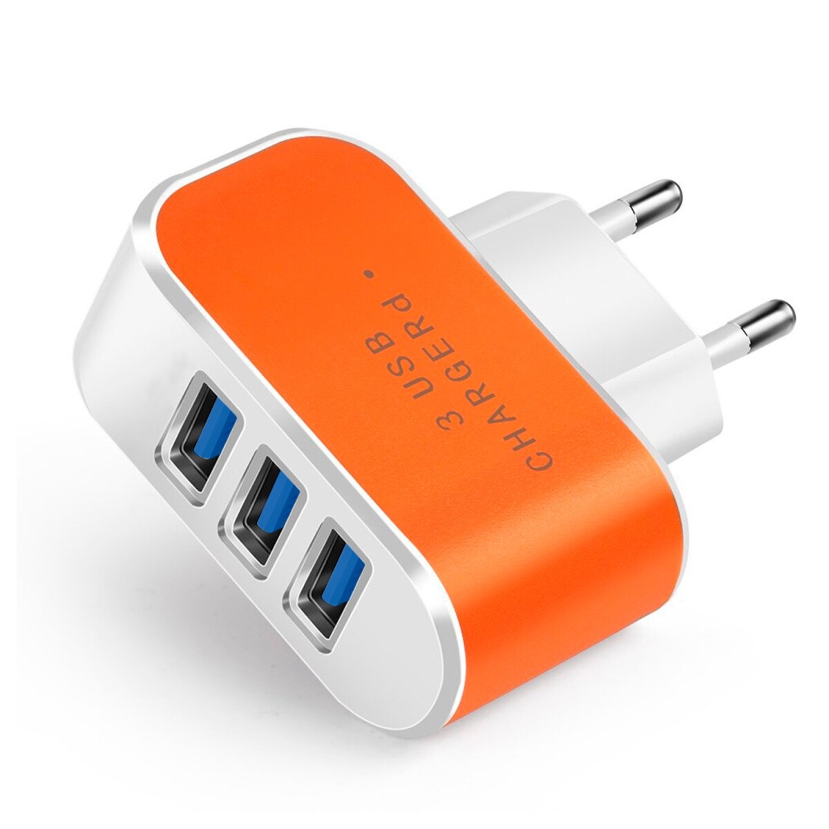 Ficha Triple Cargador USB Pared 3 Puertos Carga Rápida 3.0A - Color Variante Naranja 