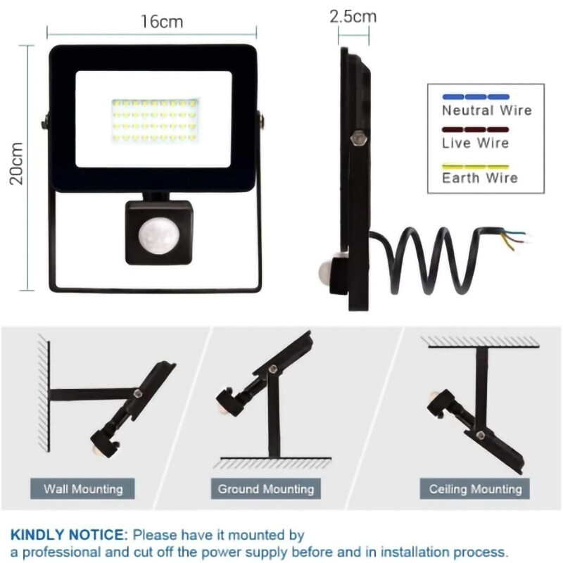 FOCO LED APPLE CON SENSOR DE MOVIMIENTO - 30W Proyector LED Sensor Movimiento 30W Luz Cálida