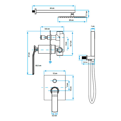 GRIFERIA DE DUCHA DE EMBUTIR AQUALIA MONOCOMANDO CROMADA 35MM CON TELEFONO, SOPORTE, ROSETA, BRAZO 000