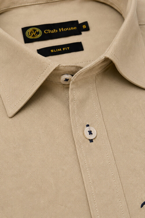 Camisa Cotton Twill Slim Fit Beige