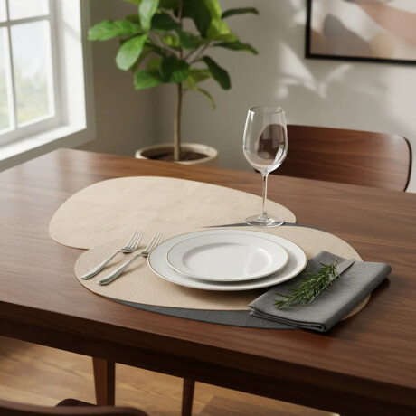 Mantel Individual Doble Cara Triangular Premium Tex en PVC Rosa/gris